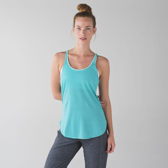 Lululemon What The Sport Singlet 10 – Silver Stripe Peacock Blue Tranquil Blue - Picture 4 of 7